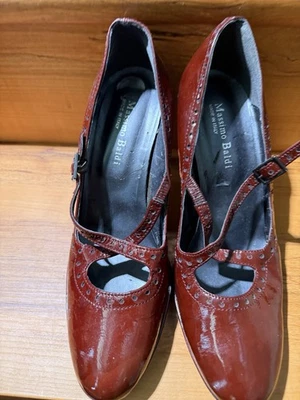 Massimo Baldi Womens Burgundy CrossStrap MaryJane’s  Italian Patent Heel Size 10 - Image 1 of 3