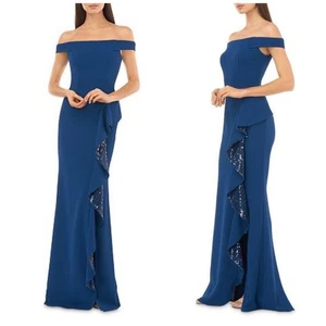 Carmen Marc Valvo Infusion schulterfreies Rüschenkleid mit Pailletten-Details Gr. 8 - Bild 1 von 5