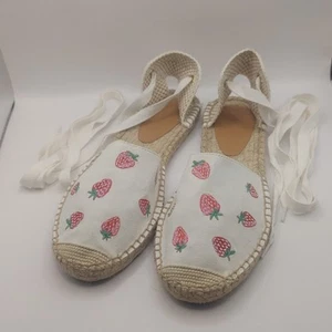 J. Sandali espadrillas CREW in tela stampata fragola taglia 9 ottimi - Foto 1 di 24
