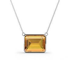 Emerald Cut Citrine 6 ct Womens Pendant Necklace 14K Gold 16 "Chain JP:230778