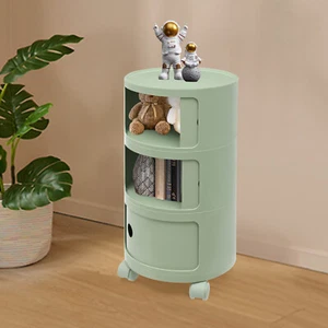 3-tier Round Bedside Cabinet Multifunctional End Table Storage Cabinet w/Wheels - Picture 1 of 19