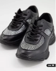 NEW BLING CRYSTALS RHINESTONES LACE UP SNEAKERS BLACK 11 / 42 . - Picture 1 of 7
