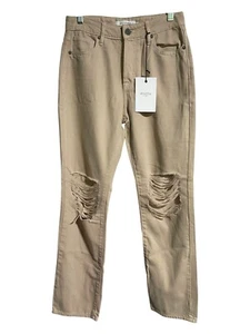 Hidden Los Angeles Womens Tracey High Rise Straight Distressed Beige Jeans Sz 24 - Picture 1 of 12