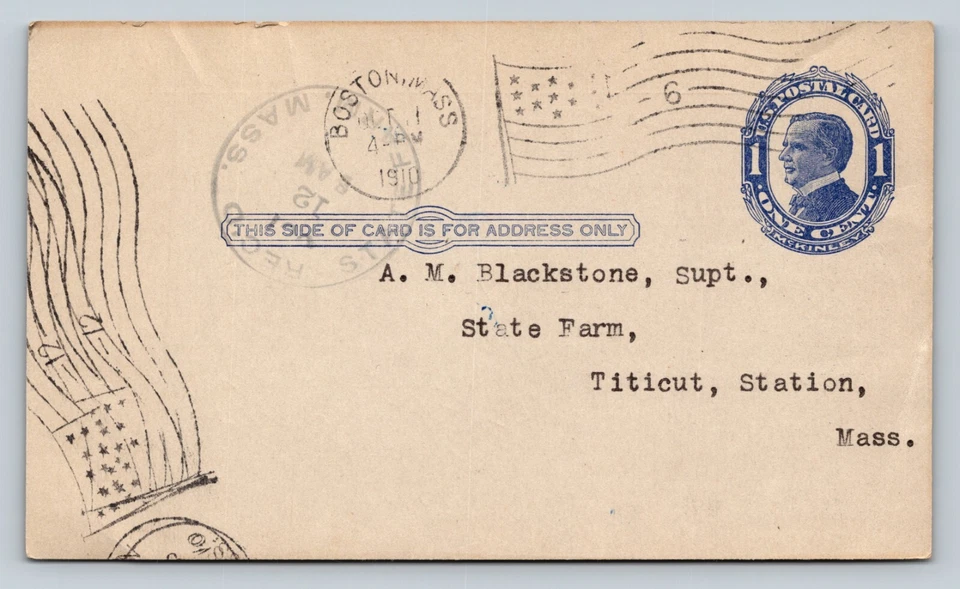 c1910 ANTIQUE Postal Card Boston To State Farm MA Order Update R&J Farquhar Co. - Image 1 of 2