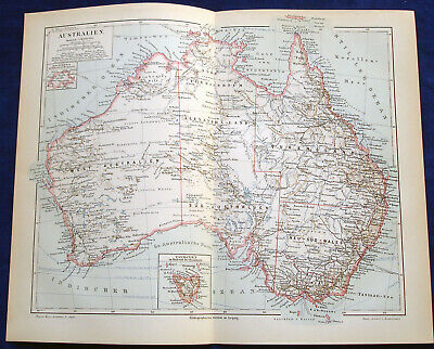 AUSTRALIEN Landkarte Um 1895 Tasmanien Papua Neu Guinea Queensland Victoria • 6.50€