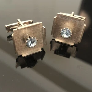 Vintage Cufflinks Square , with Blue Stone , Silver Tone Design - Picture 1 of 4