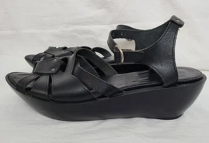 Robert Clergerie Paris Black Leather Platform Ankle Strap Sandals Size 10 France - Picture 1 of 12