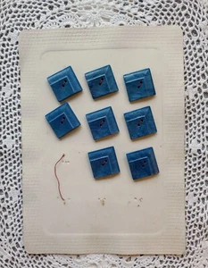 French Brocante Buttons 8 Vintage 40s France Blue Square Plastic On Card Crafts - Picture 1 of 6