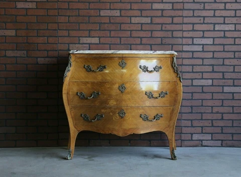 Antique French Marble Top Bombe Chest ~ Rococo Chest of Drawers ~ French Commode Cover