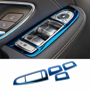 For Benz C-Class W205 2015-2021 Blue Titanium Window Lock Lift Panel Trim Frame - Picture 1 of 11