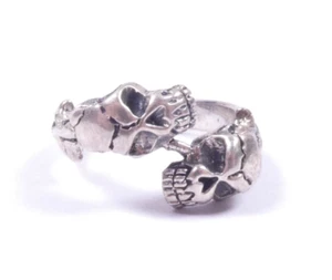 Anillo Envolvente Doble Cabeza de Calavera Plata Esterlina 925 Motociclista Gótico 7,8 g Reino Unido Talla U - Imagen 1 de 8
