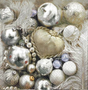 4 x Single Paper Napkins Decoupage Craft Table Silver Ornaments Baubles  133 - Picture 1 of 2