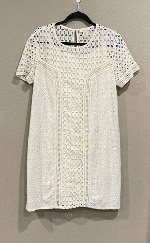 OFF WHITE Abito Sundance Occhiellato Pizzo Crema Avorio Manica Corta Cambio Boho Donna Tg 14