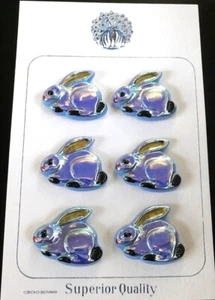 6 Tschechische Glasknöpfe auf Karte #P369 - 26 mm oder 1" - HASEN - Bild 1 von 2