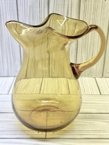 Vintage Jamestown Amber Glass Pitcher Medium Hand Blown 7" - Picture 1 of 8