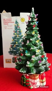 Vtg. 17” Ceramic Lighted Green Christmas Tree W/ Bulb For A Happy Holidays! - Picture 1 of 10