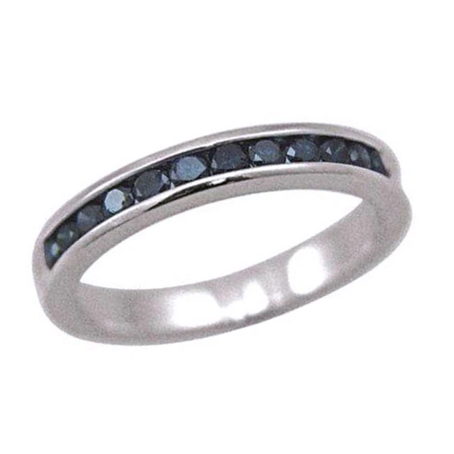 1/2 Ct Blue Natural Diamond Wedding Band Ring Rhodium Plated ? Sterling Silver - Image 1 of 1