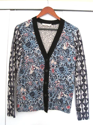 Cárdigan tejido TORY BURCH floral pájaros lana merino manga larga botón para mujer XS Foto 1 de 4