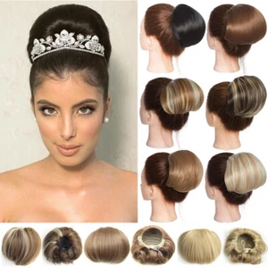 LARGE THICK Straight Scrunchie Messy Bun Updo Clip in Lady Hair Piece Extensions - Picture 1 of 23