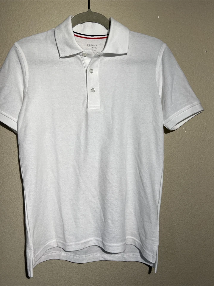 French Toast White Polo Shirt Short Sleeve Button Collar Youth Kid's 10/12Medium - Image 1 of 4