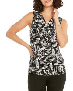 NIC+ZOE Daydream Dot Tank Top Women's XS Black/White V-Neck Sleeveless Pullover - Picture 1 of 14
