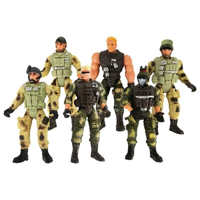 10cm Set of 6 Army Soldier Warrior Movable Joint with Gun Figure Kids Gifts - image 1 of 4