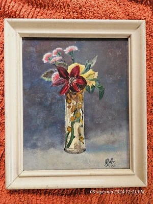 Petit Peinture Floral Vintage Fleurs tableau Aquarelle , avec signature - Photo 1/4