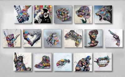 Graffiti Banksy Artist Set of Canvas Prints Wall Art Pictures Modern Colourful - Image 1 of 4