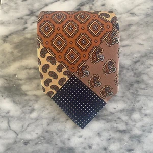 Louis THE BERKELEY SHOP Men's Brown Blue Patchwork Paisley Print Necktie~4" J133 - Picture 1 of 8