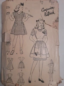 Apron Pinafore Butterick Sewing Pattern 1804 Girls Size 4 Cut VTG 40s Companion - Picture 1 of 5