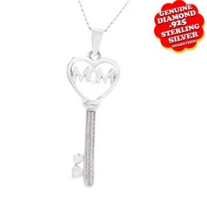 Natural Diamond Accent Mom Key Pendant 14K White Gold Plated Free & Fast Shippg - Picture 1 of 6