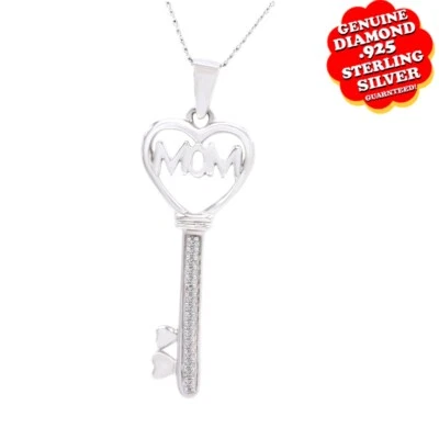 Colgante Llave Mamá Acento Diamante Natural Chapado en Oro Blanco 14K Envío Gratis y Rápido Foto 1 de 4
