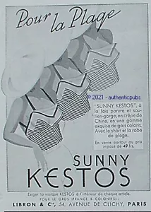 PUBLICITE KESTOS SUNNY POUR LA PLAGE SOUTIEN GORGE LINGERIE DE 1936 AD PUB RARE - Picture 1 of 1