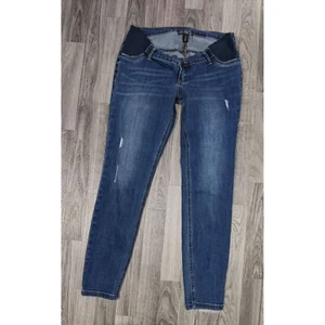 Indigo Blue Maternity Women Size Small Side Panels Distressed Skinny Denim Jeans - Picture 1 of 11