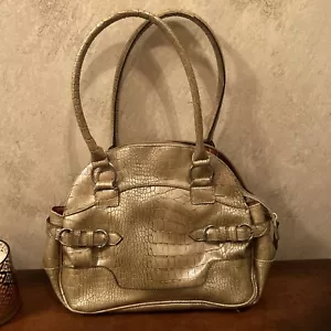Emilie M Handbag, Faux Crocodile, Greenish Gold, Top Zipper, Satchel - Picture 1 of 9