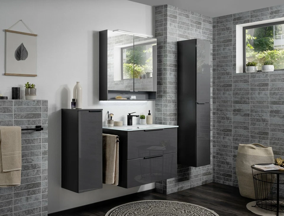 Fackelmann Badmöbel Set LUNA Schwarz/Anthrazit Badezimmer Möbel Made in Germany - Bild 1 von 1