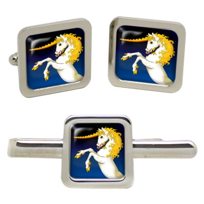 Unicorno Quadrato Gemelli E Fermacravatta Set - Immagine 1 di 4