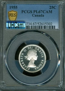 1955 CANADA SILVER 25 CENTS PCGS PL67 CAM MAC UHCAM RARE . - Picture 1 of 2