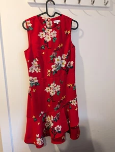 Warehouse red floral fit & flare sleeveless dress size 10 - Picture 1 of 5