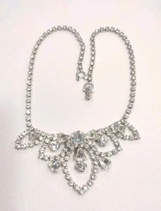 Vintage ST Smart Set Signed Clear Rhinestone Necklace, 15", C5 - Picture 1 of 5