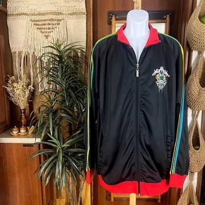 Jaqueta de atletismo Coogi Heritage vintage anos 90 3XL preta multicolorida hip hop streetwear - Imagem 1 de 4