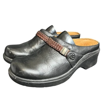 ARIAT Women's 8 B Leather Black Mule Clog Western Braided Silver Accent Comfort - Image 1 of 4