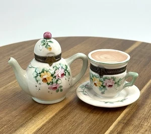 Porcelain Hinged Trinket Box Studio USA Teapot And Cup Mug Matching Set - Picture 1 of 8