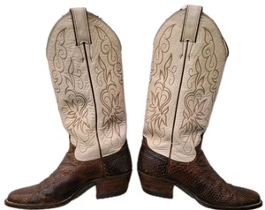Damen Justin Snake Western/Cowgirl Stiefel. Braun mit cremefarbenen Oberteilen. Gr. 5 1/2 B - Bild 1 von 10