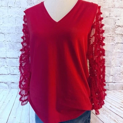 Top tejido manga acolchada malla Chicos para mujer talla M rojo Foto 1 de 4