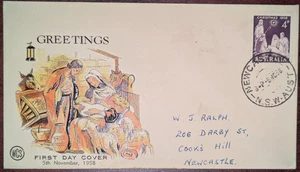 1958 FDC Australia 4d Christmas. CDS "NEWCASTLE" tone spotting - Picture 1 of 1