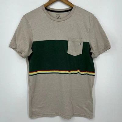 Volcom Pocket T-Shirt Men's Size M Gray Modern Fit Stone Logo Striped - Image 1 of 4