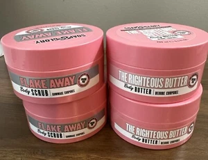 LOT OF 4 Soap & Glory The Righteous Body Butter Original Pink & FLAKE AWAY Scrub - Picture 1 of 5