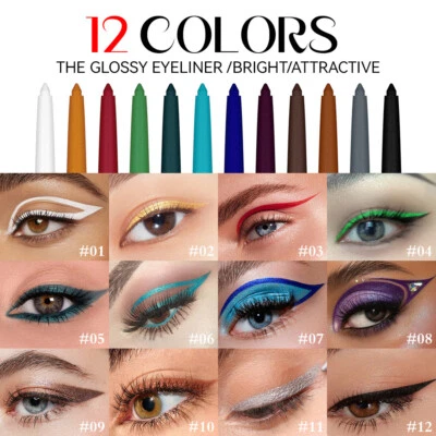 12 Colors Metallic Pearlescent Glitter Eyeshadow Eyeliner Gel Pen Waterproof ) - Image 1 of 4