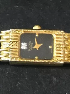 Bulova P5 13mm Tank Diamond Dial Gold Plated Ladies Quartz Watch, Run (Lot2017) - Picture 1 of 12